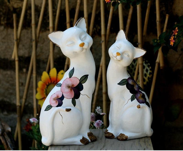 Lovely Cat Statues, Sitting Cats Resin Statue for Garden Ornament, Villa Outdoor Decor Gardening Ideas, Garden Courtyard Decoration, House Warming Gift-Silvia Home Craft