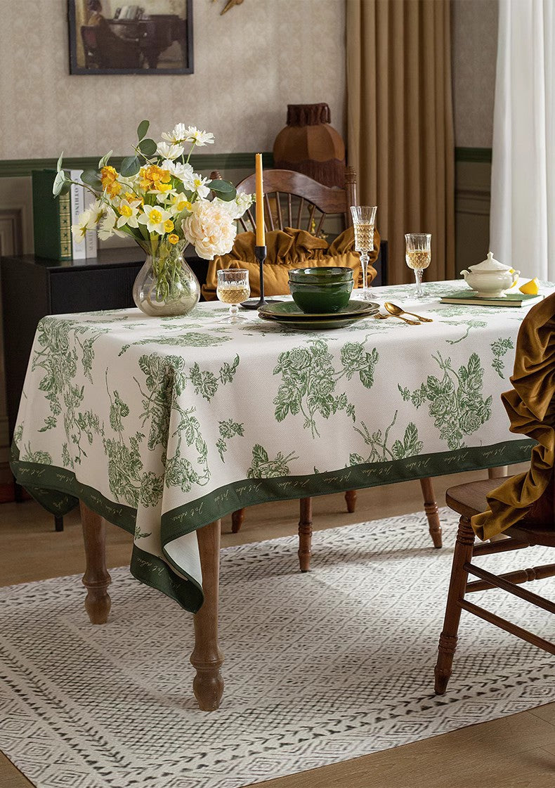 Elegant French Style Table Cover, Linen Blend Rectangular Tablecloth, Vintage Floral Print Dining Cloth, Wrinkle Resistant Home Decor, Soft Fabric Table Topper, Formal Dining Room Accessory, European Design Table Linen, Premium Quality Washable Cover, Decorative Kitchen Table Mat, Chateau Inspired Table Runner