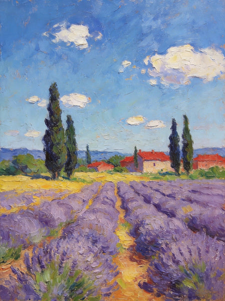 Hand Painted Wall Art Paintings, Provence Lavender Flower Field Delight, Buy Paintings Online, Original Landscape Art, Heavy Texture Oil Paintings-Silvia Home Craft