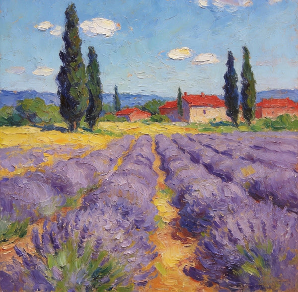 Hand Painted Wall Art Paintings, Provence Lavender Flower Field Delight, Buy Paintings Online, Original Landscape Art, Heavy Texture Oil Paintings-Silvia Home Craft