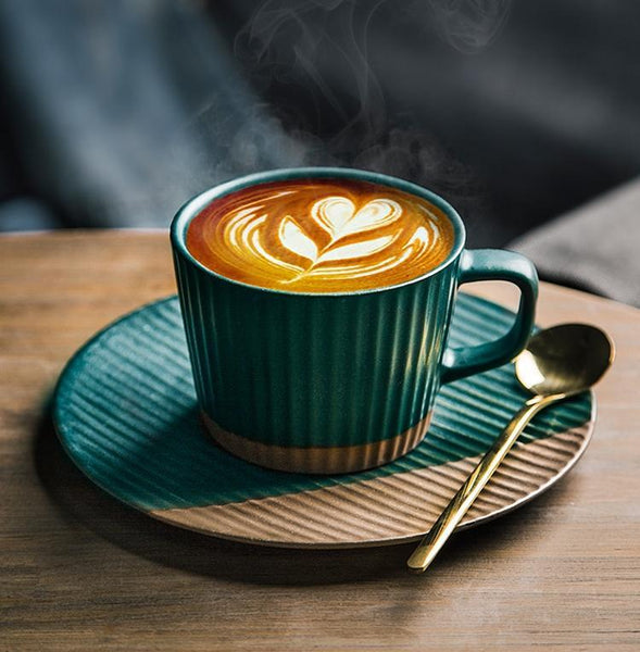 White Ceramic Coffee Cups, Pottery Coffee Cups, Cappuccino Coffee Mug, Coffee Cup and Saucer Set, Coffee Cup for Sale, Tea Cup, White / Green / Blue / Yellow-Silvia Home Craft