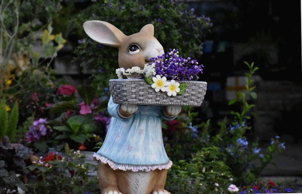 Garden Ornaments, Large Rabbit Statues for Garden, Bunny Flowerpot, Villa Outdoor Gardening Ideas, Modern Animal Garden Sculptures-Silvia Home Craft