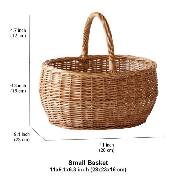 Large Picnic Food Basket with Handle, Natural Hand-woven Wicker Storage Basket, Willow Weaving Baskets for Vegetable, Natural Fruit Basket, Kitchen Storage Baskets-Silvia Home Craft
