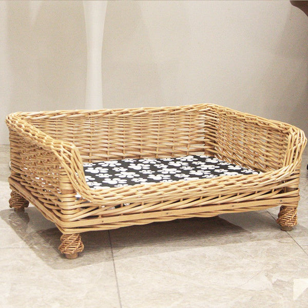 Hand Woven Rattan Cat Beds, Extra Large Natural Wicker Dog Bed with Washable Cushion for Indoor Cats and Dogs-Silvia Home Craft