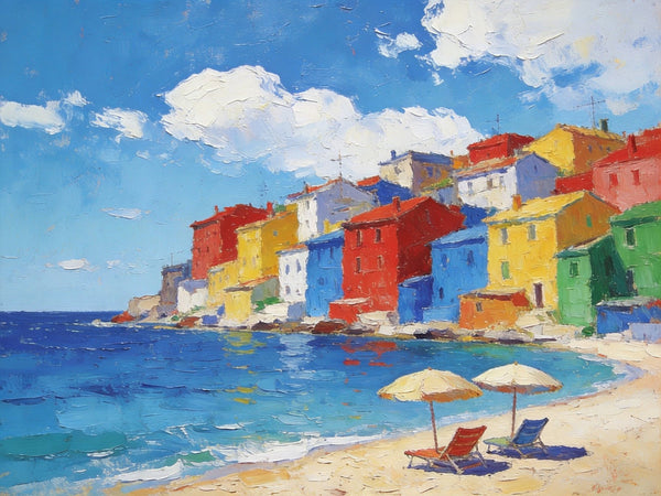 Small Landscape Paintings on Canvas, Coastal Town Charming Landscape, Landscape Canvas Paintings, Hand Painted Canvas Art, Heavy Texture Oil Paintings, Original Oil Paintings-Silvia Home Craft