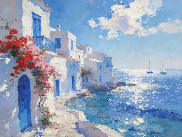 Idyllic Aegean Landscape, Small Oil Paintings, Heavy Texture Artwork, Hand Painted Canvas Art, Landscape Canvas Paintings, Original Canvas Paintings-Silvia Home Craft