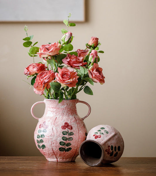 Handmade Water Holding Flower Vases, Rustic Pottery Flower Vases, Small Flower Vases on Table, Pink Bud Vases-Silvia Home Craft