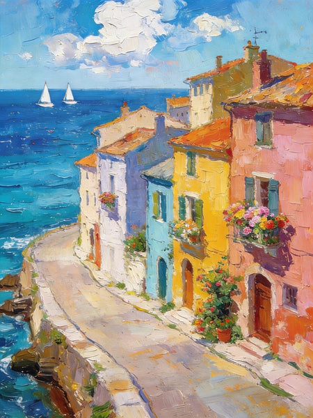 The Beauty of a Small Seaside Town, Original Landscape Art, Buy Original Paintings, Hand Painted Canvas Art, Small Paintings On Canvas, Heavy Texture Wall Art Paintings-Silvia Home Craft