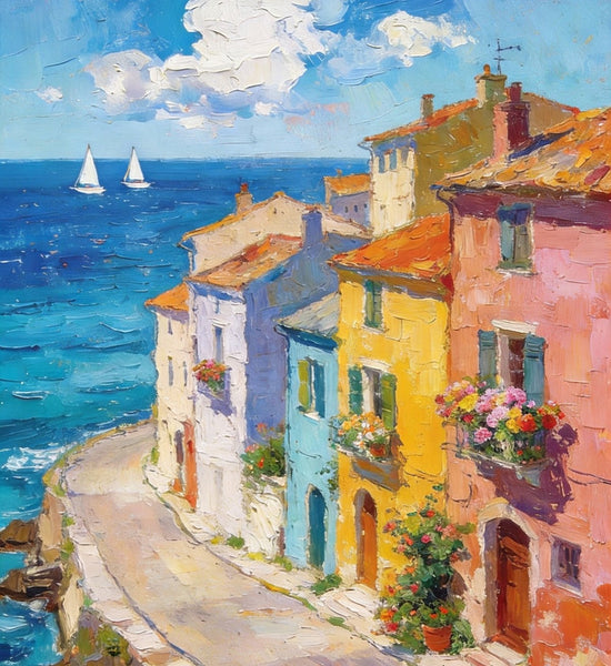 The Beauty of a Small Seaside Town, Original Landscape Art, Buy Original Paintings, Hand Painted Canvas Art, Small Paintings On Canvas, Heavy Texture Wall Art Paintings-Silvia Home Craft