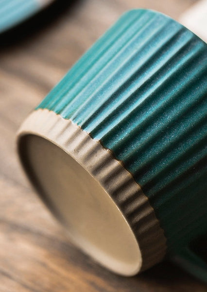 Coffee Cup and Saucer Set, Pottery Coffee Cups, Cappuccino Coffee Mug, Ceramic Coffee Cups, Coffee Cup for Sale, Tea Cup, White / Green / Blue / Yellow-Silvia Home Craft