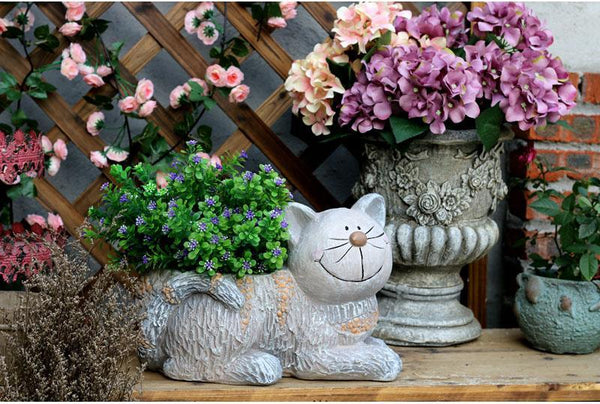 Large Cat Statue, Sitting Cat Flower Pot Statue, Pet Statue for Garden Courtyard Ornaments, Villa Outdoor Decor Gardening Ideas-Silvia Home Craft