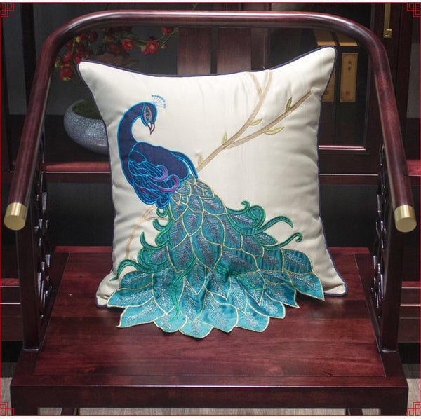 Beautiful Decorative Throw Pillows, Embroider Peacock Cotton and linen Pillow Cover, Decorative Sofa Pillows, Decorative Pillows for Couch-Silvia Home Craft