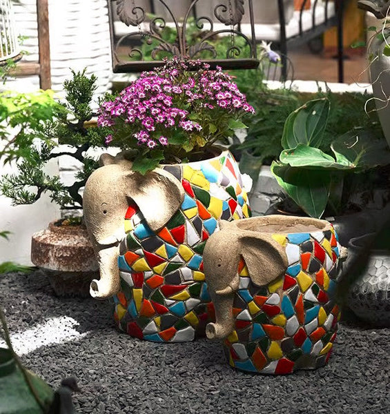 Modern Animal Statue for Garden Ornaments, Large Elephant Flowerpot, Animal Flower Pot, Resin Statue for Garden, Villa Outdoor Decor Gardening Ideas-Silvia Home Craft