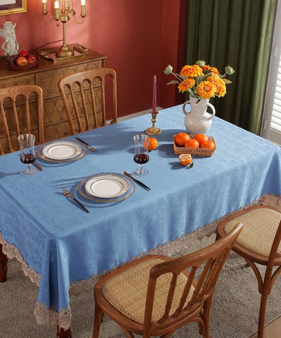 Large Modern Rectangle Tablecloth, Simple Table Cover for Dining Room Table, Blue Lace Tablecloth Ideas for Home Decoration, Square Tablecloth for Round Table-Silvia Home Craft