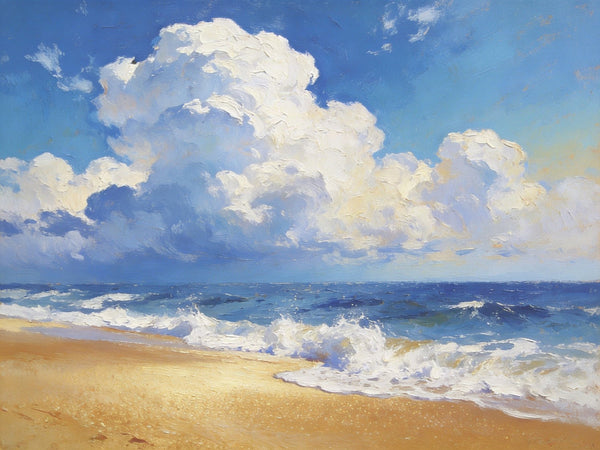 Sun and Sand Serenity, Seashore Beach Painting, Hand Painted Canvas Art, Small Oil Paintings, Original Landscape Paintings, Buy Painting Online, Heavy Texture Artwork-Silvia Home Craft