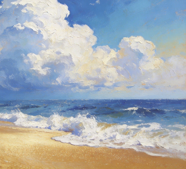 Sun and Sand Serenity, Seashore Beach Painting, Hand Painted Canvas Art, Small Oil Paintings, Original Landscape Paintings, Buy Painting Online, Heavy Texture Artwork-Silvia Home Craft
