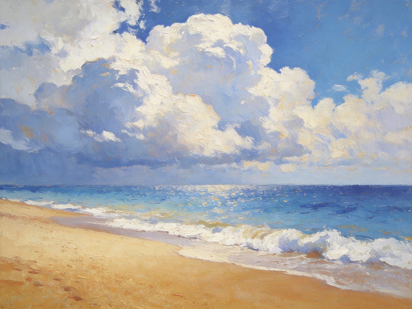 The Beach in the Afternoon, Small Landscape Paintings on Canvas, Landscape Canvas Paintings, Hand Painted Canvas Art, Heavy Texture Oil Paintings, Original Oil Paintings-Silvia Home Craft