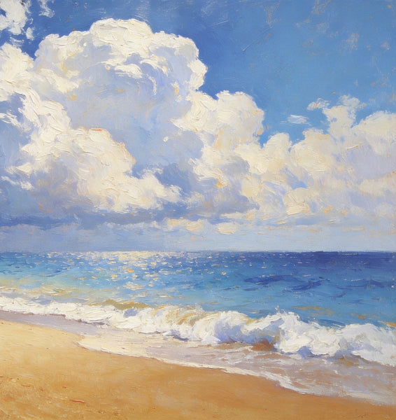 The Beach in the Afternoon, Small Landscape Paintings on Canvas, Landscape Canvas Paintings, Hand Painted Canvas Art, Heavy Texture Oil Paintings, Original Oil Paintings-Silvia Home Craft