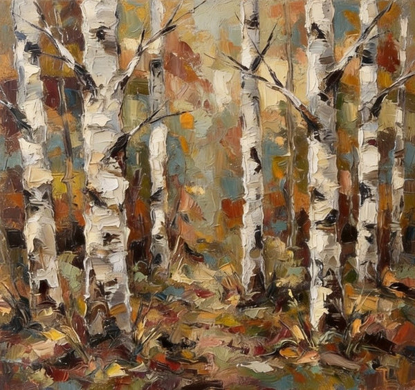 Original Artwork for Sale, Original Landscape Paintings, Autumn Birch Tree Painting, Hand Painted Canvas Art, Impasto Heavy Texture Art