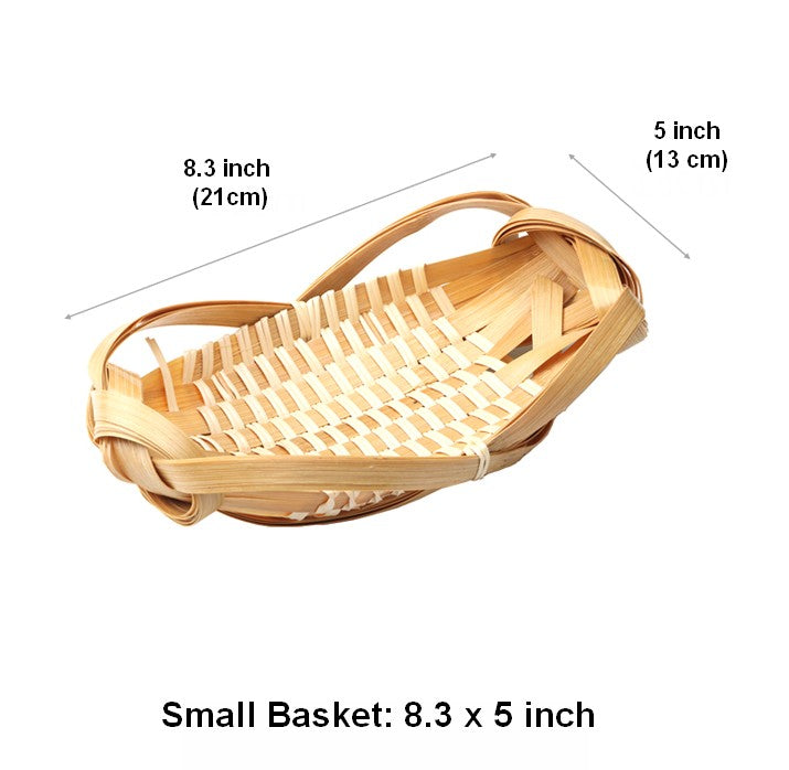 Natural Hand-woven Bamboo Basket, Lovely Cute Picnic Food Basket, Bamboo Basket for Food, Natural Fruit Basket Kitchen Storage Baskets-Silvia Home Craft