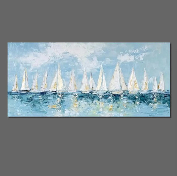 Large Wall Art Ideas for Living Room, Paintings for Living Room, Acrylic Painting on Canvas, Modern Paintings for Bedroom, Sail Boat Painting, Original Canvas Art-Silvia Home Craft