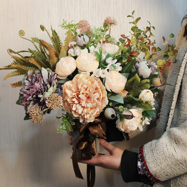 Large Bunch of Peony Flowers Arrangement for Dining Table, Faux Silk Floral Bouquet Table Centerpiece, Beautiful Artificial Floral Arrangement for Bedroom-Silvia Home Craft