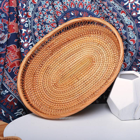 Rattan Storage Basket for Pantry, Round Storage Basket, Storage Baskets for Kitchen, Woven Storage Basket for Dining Room-Silvia Home Craft