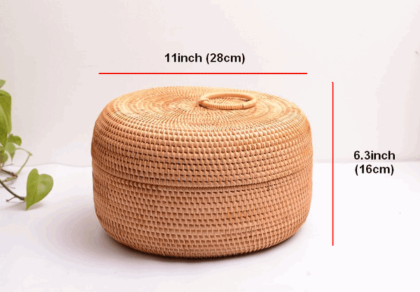Rattan Basket, Storage Basket with Lid, Woven Basket for Kitchen, Storage Basket for Dining Room, Round Storage Basket-Silvia Home Craft