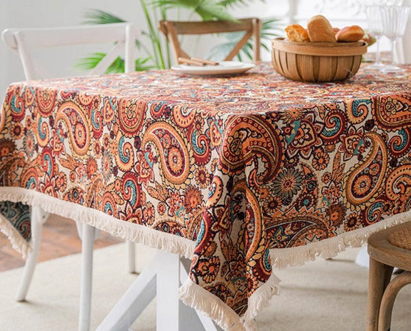 Large Modern Linen Tablecloths, Oriental Rectangular Table Covers for Coffee Table, Bohemian Rectangular Tablecloth for Oval Table-Silvia Home Craft