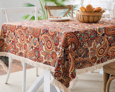 Large Modern Linen Tablecloths, Oriental Rectangular Table Covers for Coffee Table, Bohemian Rectangular Tablecloth for Oval Table-Silvia Home Craft