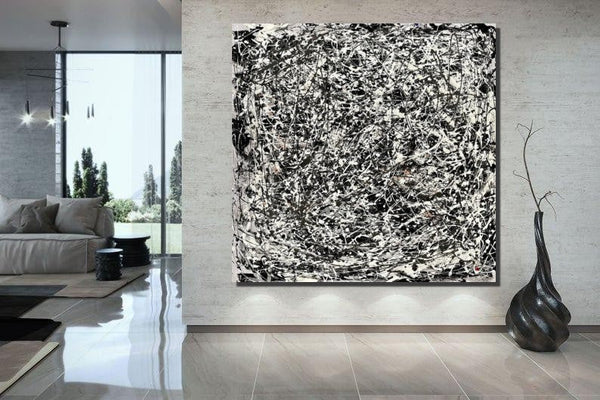 Modern Paintings for Dining Room, Hand Painted Wall Painting, Abstract Canvas Painting, Extra Large Abstract Artwork, Black Abstract Canas Art-Silvia Home Craft