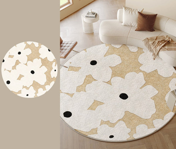 Circular Rugs for Dining Table, Abstract Contemporary Rugs for Bedroom, Modern Round Rugs under Coffee Table, Modern Cream Color Rugs for Living Room-Silvia Home Craft