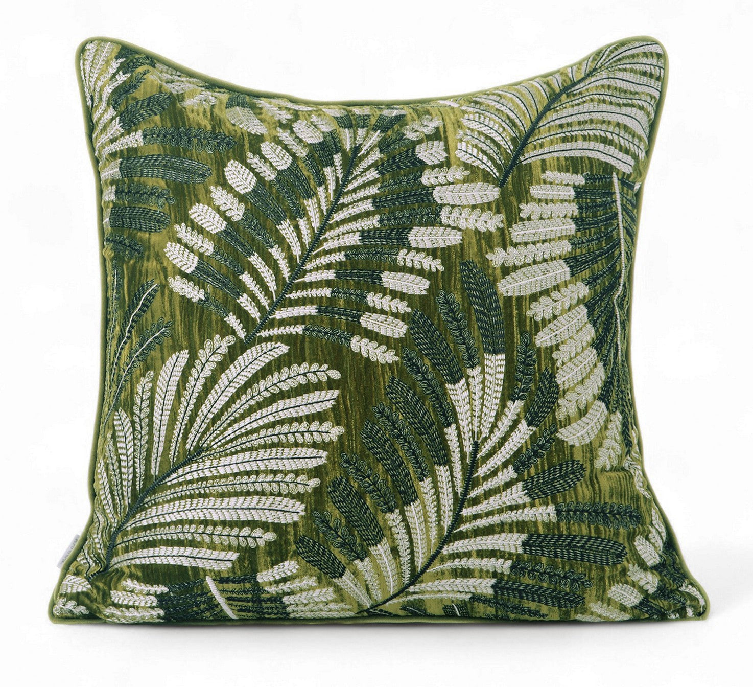 Large Embroidery Leaves Green Decorative Sofa Pillows, Nature Inspired Botanical Couch Cushions