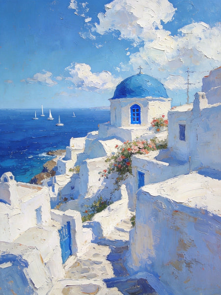 Buy Original Paintings, Harmony of Aegean Hues, Small Paintings On Canvas, Original Landscape Art, Hand Painted Canvas Art, Heavy Texture Wall Art Paintings-Silvia Home Craft