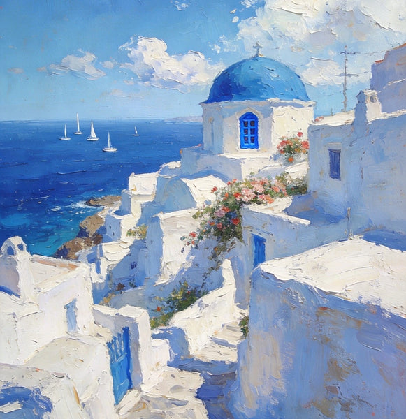 Buy Original Paintings, Harmony of Aegean Hues, Small Paintings On Canvas, Original Landscape Art, Hand Painted Canvas Art, Heavy Texture Wall Art Paintings-Silvia Home Craft