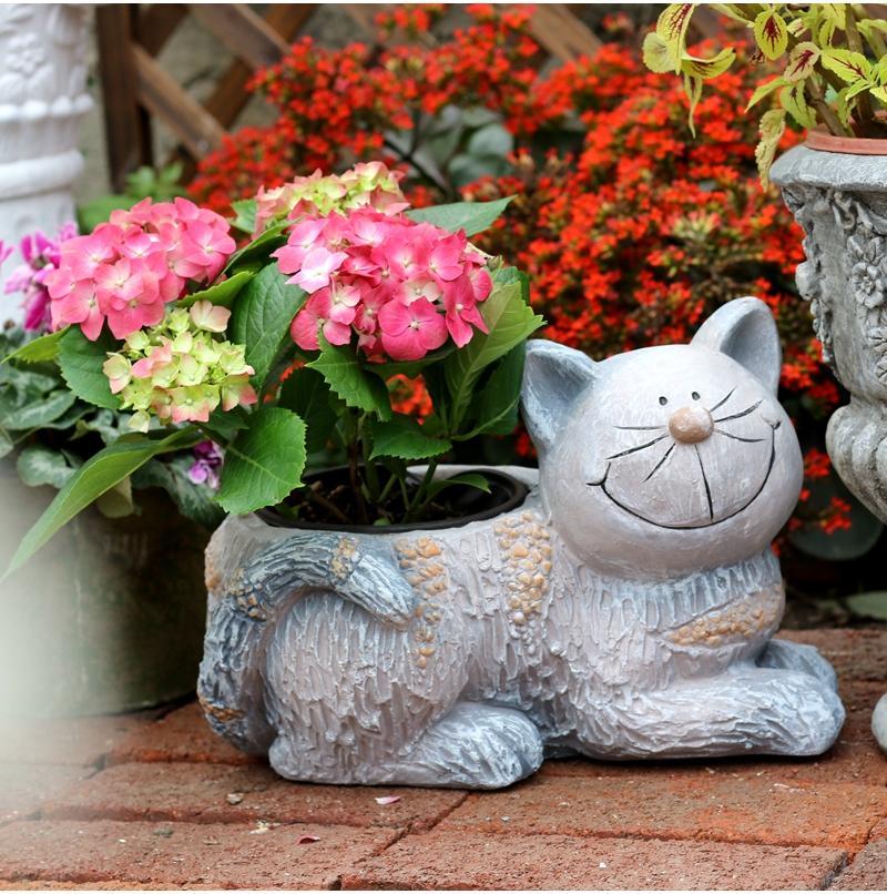 Large Cat Statue, Sitting Cat Flower Pot Statue, Pet Statue for Garden Courtyard Ornaments, Villa Outdoor Decor Gardening Ideas-Silvia Home Craft