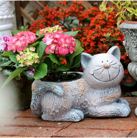 Large Cat Statue, Sitting Cat Flower Pot Statue, Pet Statue for Garden Courtyard Ornaments, Villa Outdoor Decor Gardening Ideas-Silvia Home Craft