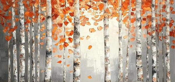 Large Wall Art for Bedroom, Modern Paintings for Living Room, Acrylic Painting on Canvas, Palette Knife Canvas Art, Autumn Birch Tree Painting, Original Canvas Art-Silvia Home Craft