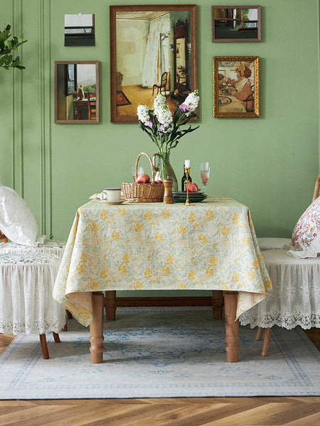 Natural Spring Farmhouse Table Cloth, Large Modern Rectangle Tablecloth for Dining Room Table, Square Tablecloth for Round Table, Flower Pattern Tablecloth-Silvia Home Craft