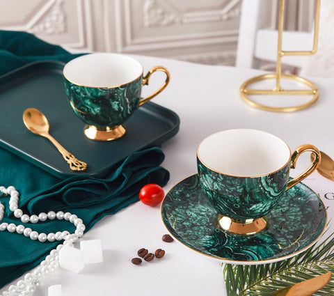 Beautiful British Green Tea Cups, Unique Porcelain Cup and Saucer, Royal Ceramic Coffee Cups, Creative Bone China Porcelain Tea Cup Set-Silvia Home Craft