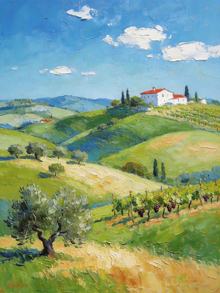 Canvas Paintings for Bedroom, Tranquil Tuscan Hills, Heavy Texture Artwork, Small Oil Paintings, Hand Painted Canvas Art, Original Landscape Paintings-Silvia Home Craft