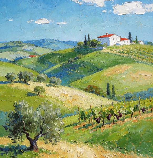 Canvas Paintings for Bedroom, Tranquil Tuscan Hills, Heavy Texture Artwork, Small Oil Paintings, Hand Painted Canvas Art, Original Landscape Paintings-Silvia Home Craft