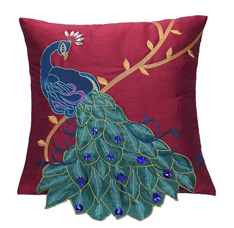 Embroider Peacock Cotton and linen Pillow Cover, Beautiful Decorative Throw Pillows, Decorative Sofa Pillows, Decorative Pillows for Couch-Silvia Home Craft