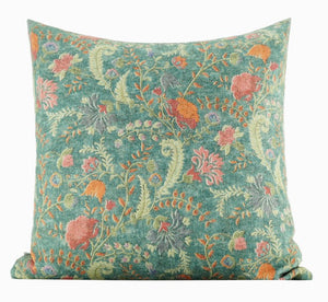 Garden Flowers Pattern Decorative Throw Pillows, Large Green Throw Pillow for Interior Design, Geomeric Contemporary Square Modern Throw Pillows for Couch-Silvia Home Craft