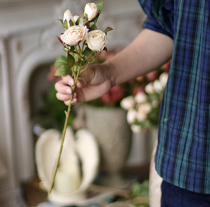 Wedding Artificial Flowers, 12 Branches of White Rose Flowers, White Rose Flower in Vase, Real Touch Flowers, Simple Flower Arrangement Ideas for Home Decoration-Silvia Home Craft