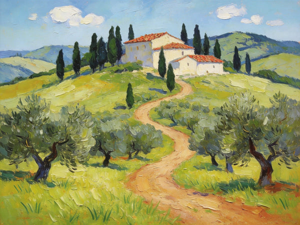 Serene Tuscan Landscape, Original Landscape Paintings, Landscape Canvas Paintings, Buy Paintings Online, Hand Painted Canvas Art-Silvia Home Craft