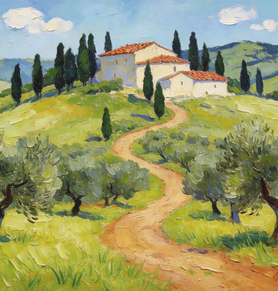 Serene Tuscan Landscape, Original Landscape Paintings, Landscape Canvas Paintings, Buy Paintings Online, Hand Painted Canvas Art-Silvia Home Craft