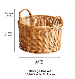 Small Picnic Fruit Basket with Handle, Kitchen Storage Baskets, Natural Hand-woven Wicker Round Storage Basket, Small Willow Weaving Baskets for Vegetable, Natural Fruit Storage Basket-Silvia Home Craft