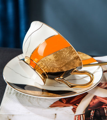 Elegant Royal Ceramic Coffee Cups, Unique Tea Cups and Saucers in Gift Box as Birthday Gift, Beautiful British Tea Cups, Creative Bone China Porcelain Tea Cup Set-Silvia Home Craft