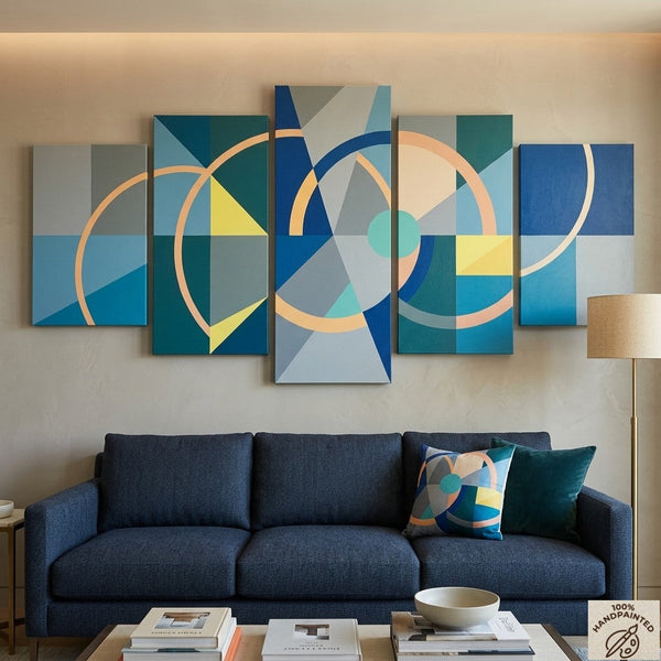 Contemporary Canvas Painting, Geometric Modern Art, Colorful Abstract Paintings, Hand Painted Acrylic Art-Silvia Home Craft